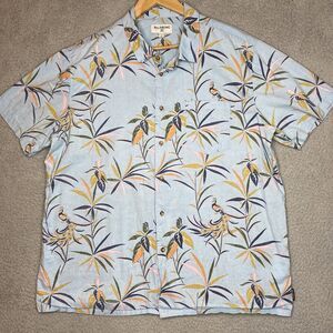 Billabong Mens Shirt XXL Blue Floral Hawaiian Peacock Button SS Cotton Camp 2XL